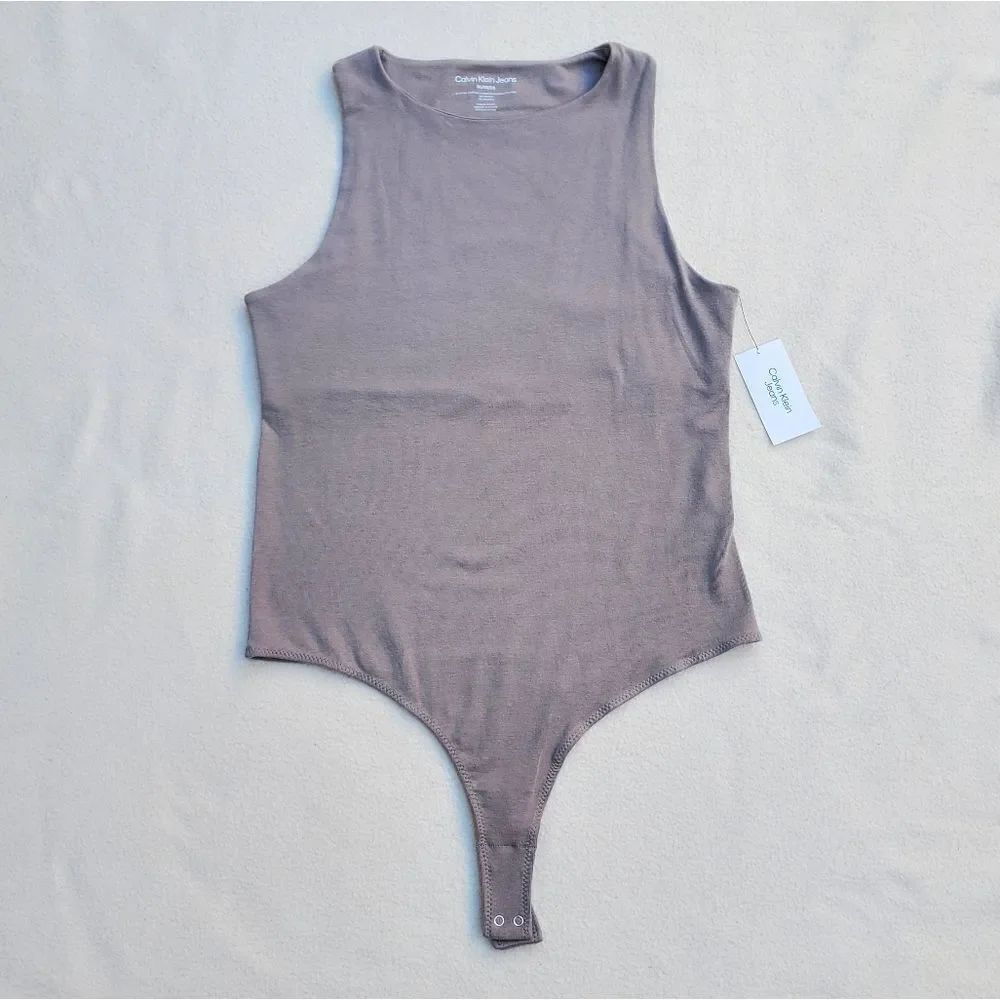 Calvin Klein Ribbed Scuba Bodysuit Dark Beige/Gray